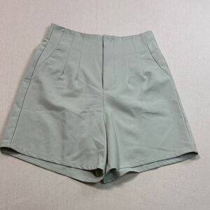 She and Sky High-Waisted Shorts in Soft Green